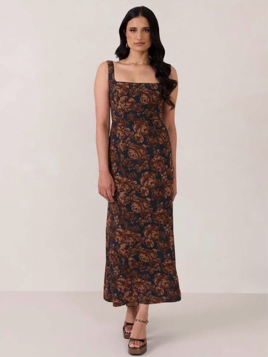 Park & Fifth Dresses & Skirts - Park & Fifth Navy and Brown Floral Square-Neck Maxi Dress